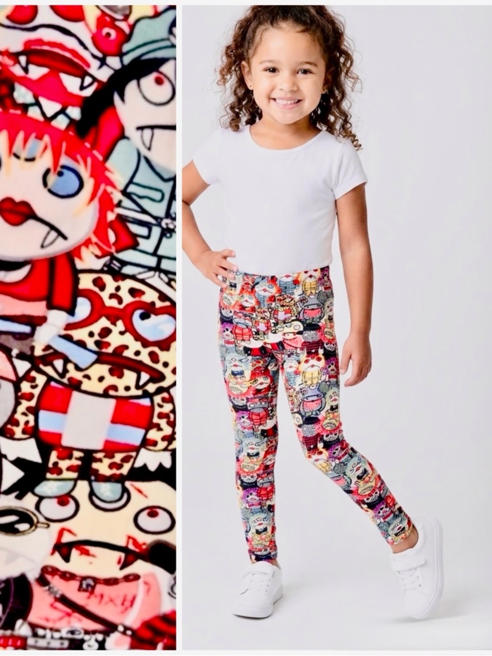 MONSTER DOLLS Kids Girls Colorful Cute Zombie Leggings - Size S/M ages 3-6 yrs